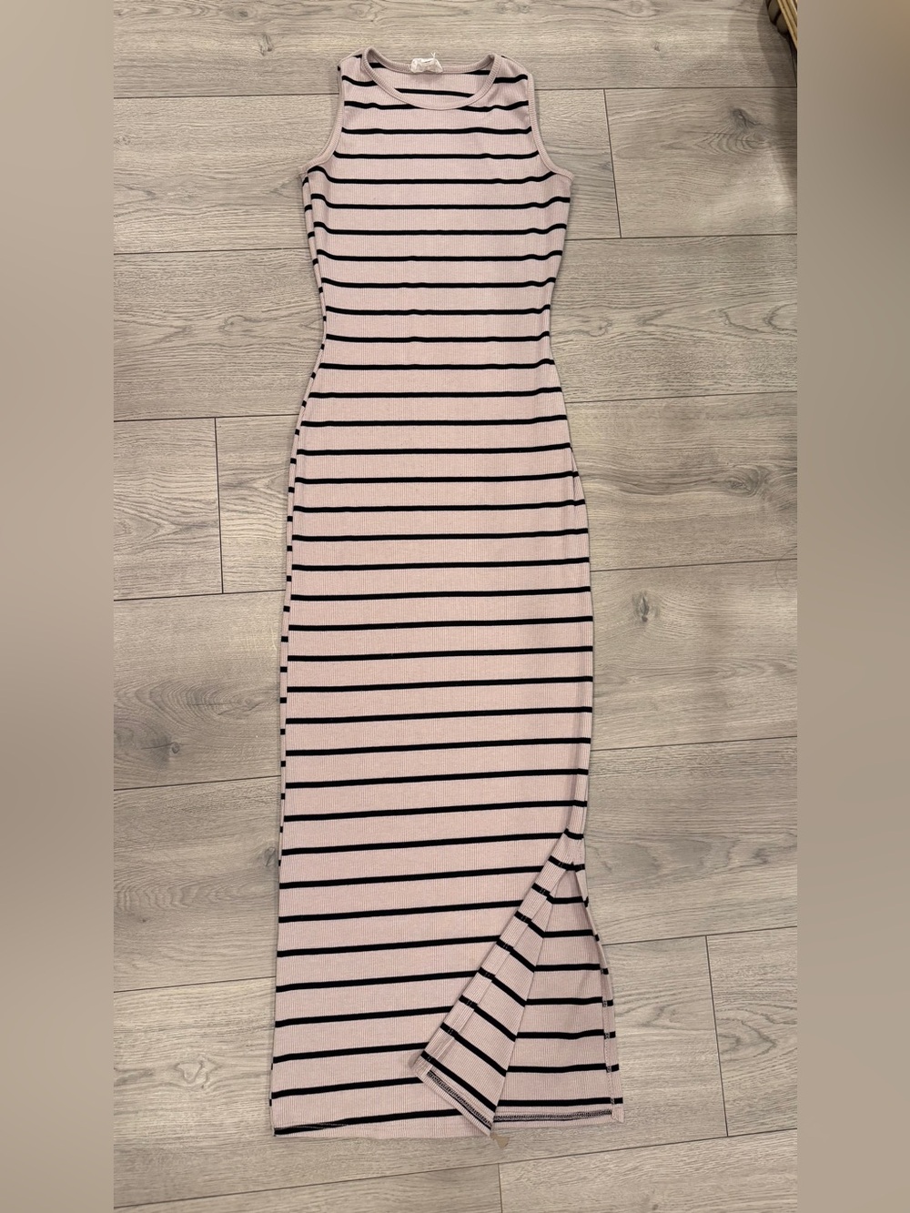 See You Monday Pink and Black Striped Tank Maxi Dress